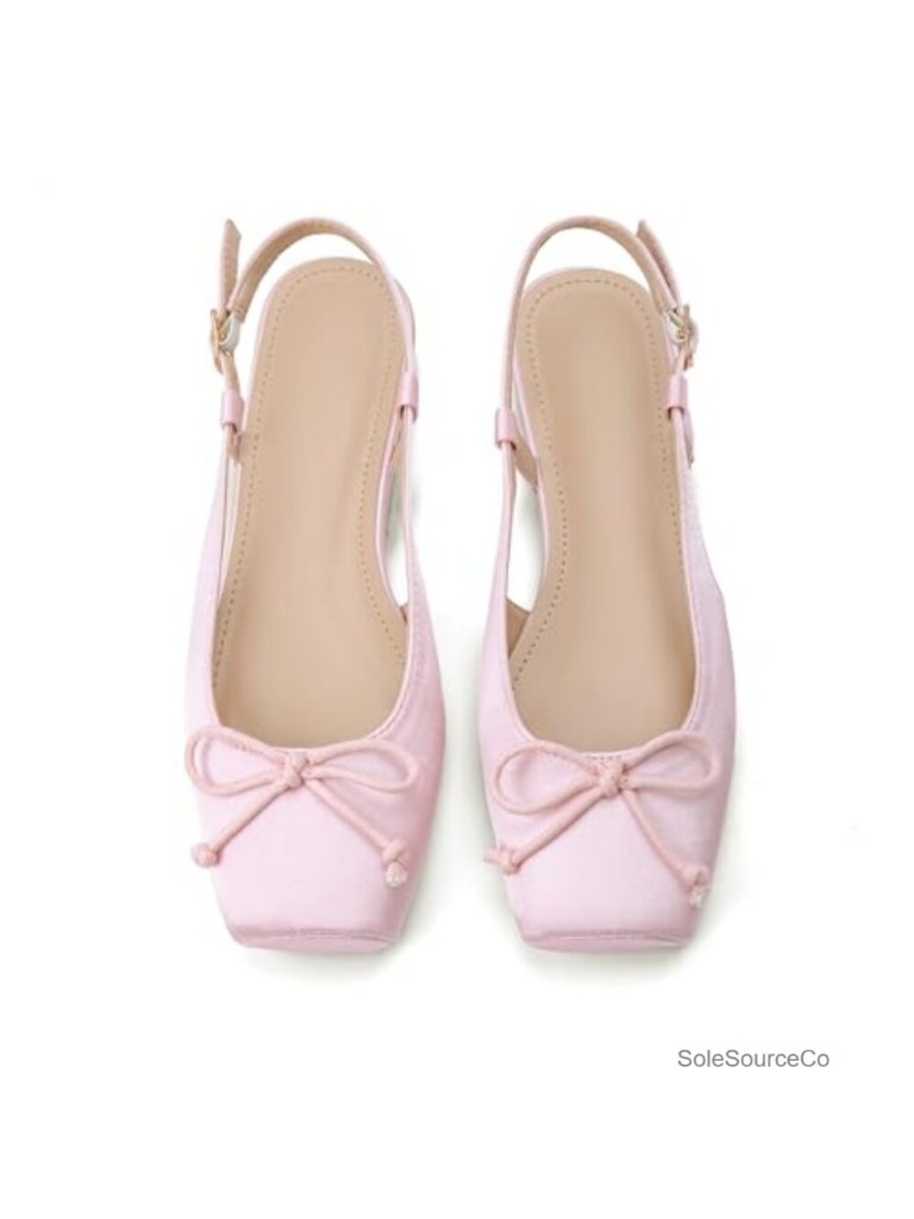 Women's Satin Ballet Flats Slingback Square Toe Bow Memory Foam Dressy Shoes